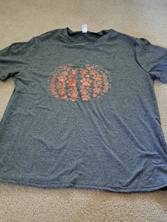 Tops - Kids Gray T-Shirt with Orange Paw Pumpkin L Ptp 20.5 Graphic